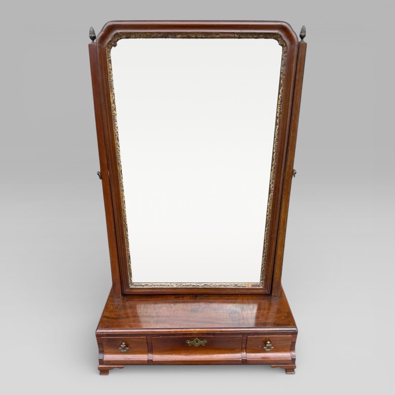 Antique Georgian 1790 Mahogany & Gilt Dressing Table Mirror with Brass Handles